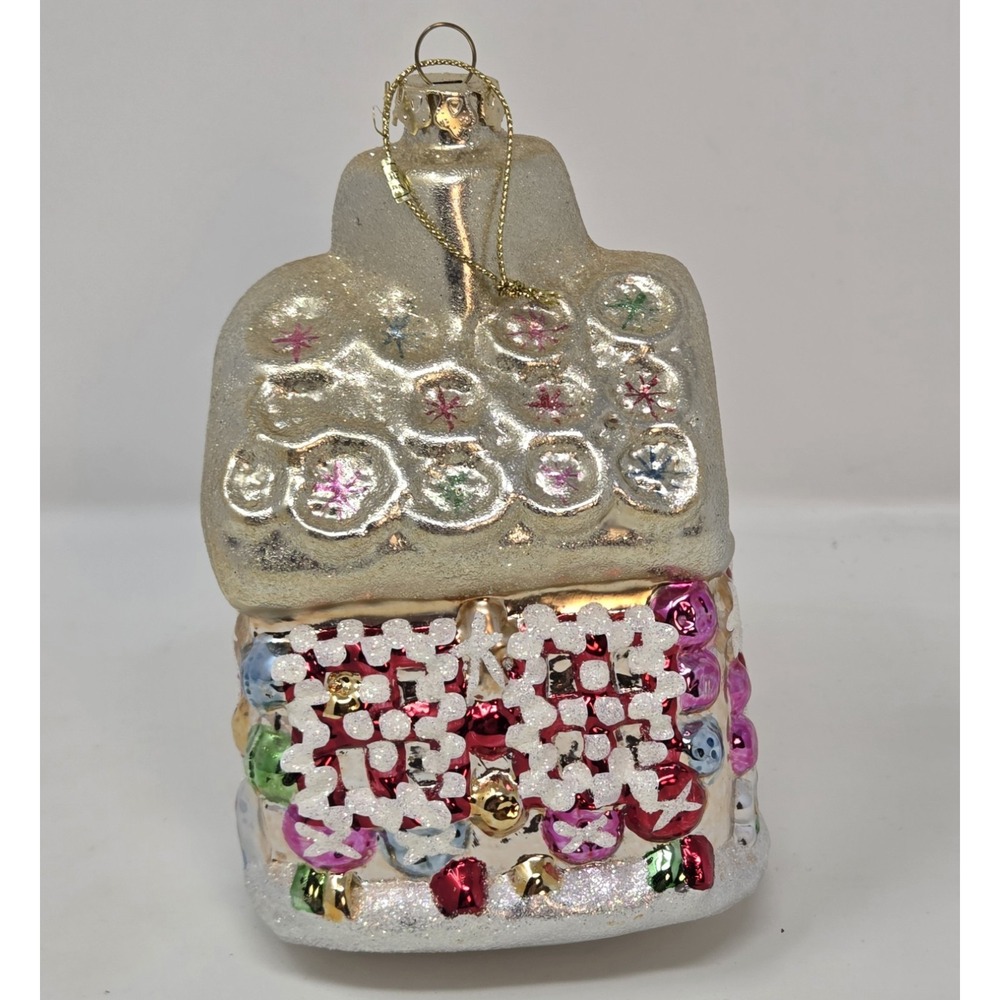 Glittered Glass Gingerbread House Christmas Ornament Hand Painted Candy 4"